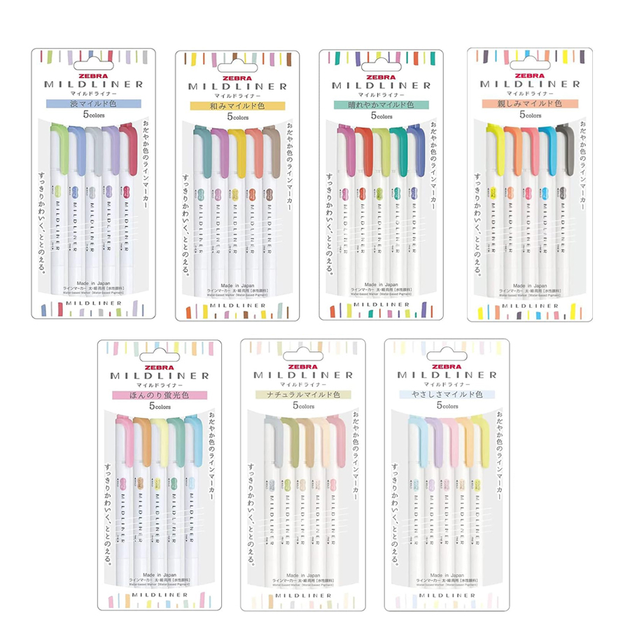 Pastel Highlighter Set Double Ended - Zebra Mildliner Highlighter Pastel Full Set