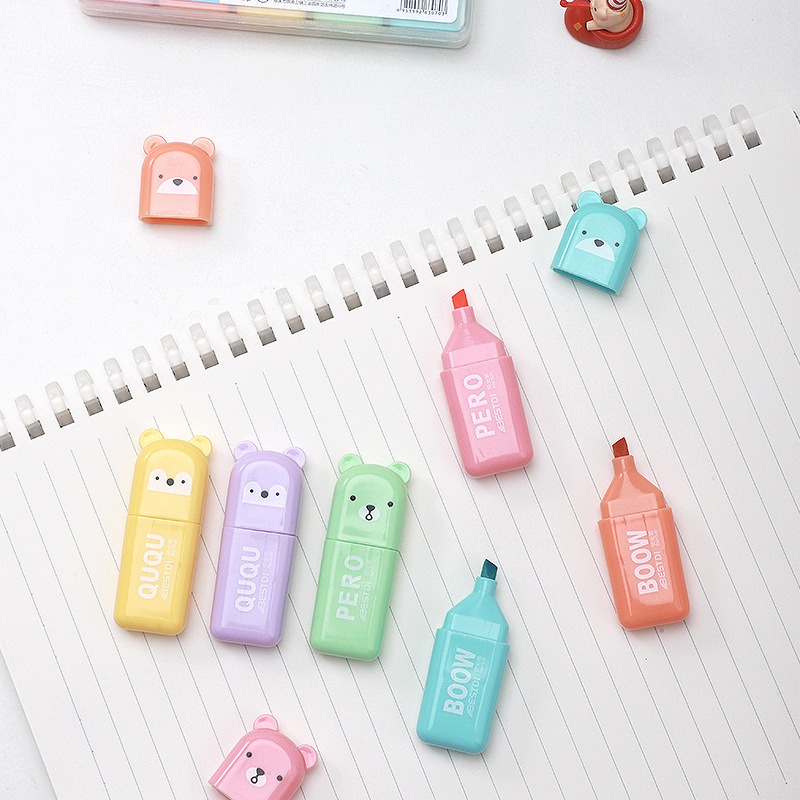 4/6/12 Pcs Kawaii Bear Highlig - Pastel Highlighter Set Double Ended recension och pris