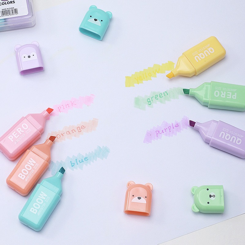 4/6/12 Pcs Kawaii Bear Highlig - Pastel Highlighter Set Double Ended recension och pris